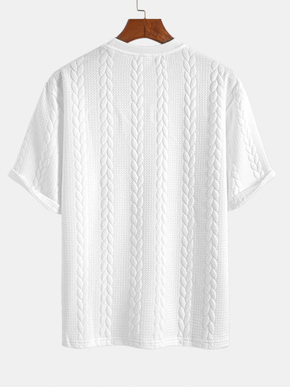 Comfortable Mid-Length Sleeve Twist Jacquard Tee & Shorts Set