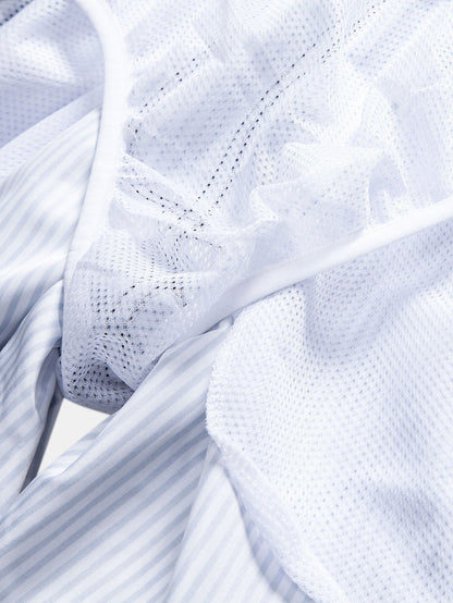 Button-Up Shirt with Palm Tree Print & Striped Swim Shorts