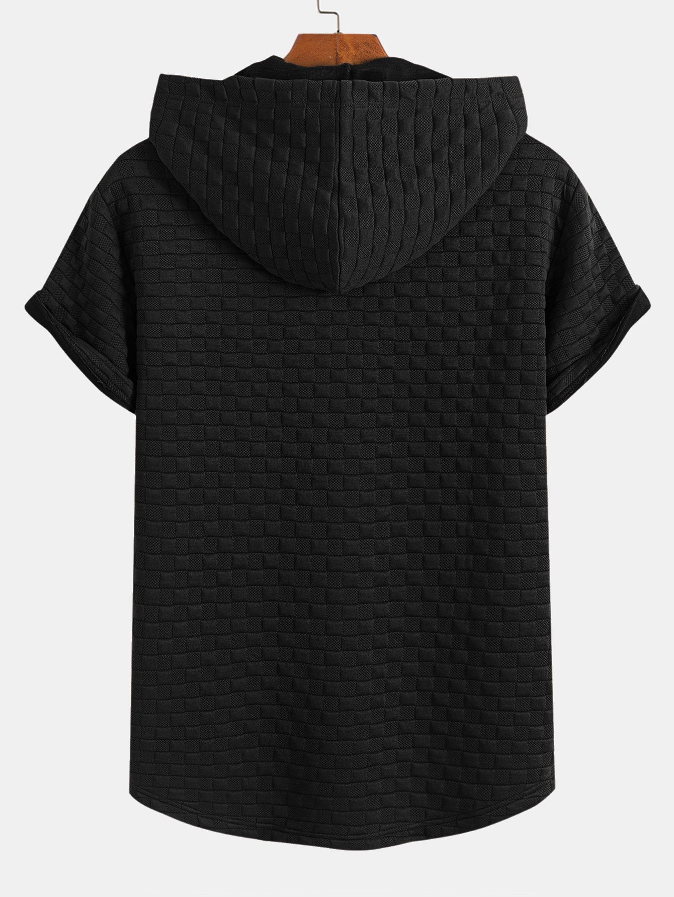 Checkerboard Jacquard Hooded T-Shirt with Arc Hem & Matching Shorts