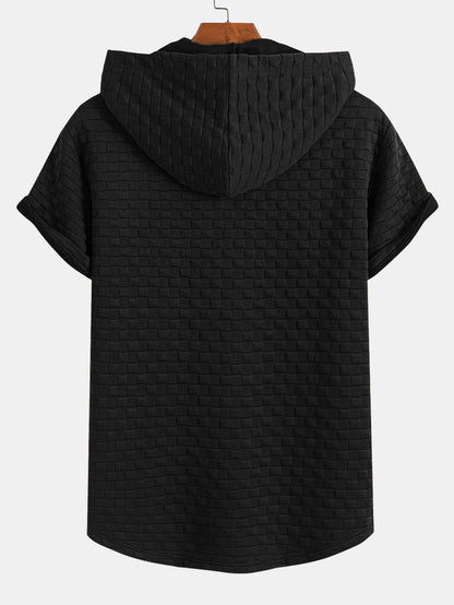 Checkerboard Jacquard Hooded T-Shirt with Arc Hem & Matching Shorts