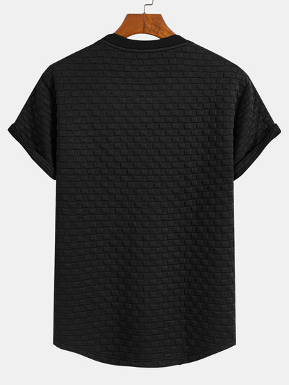 Checkerboard Jacquard T-Shirt with Arc Hem