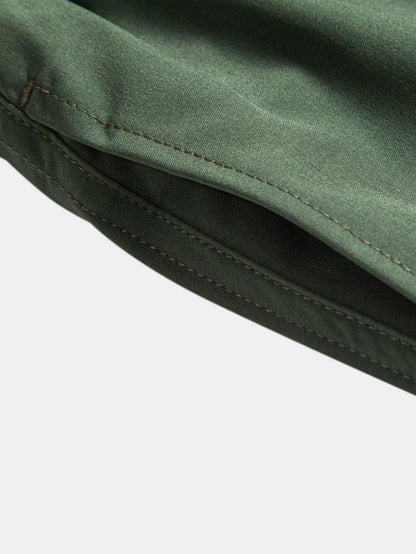 Color Block Palm Tree Print Button-Up Shirt with Matching Swim Shorts