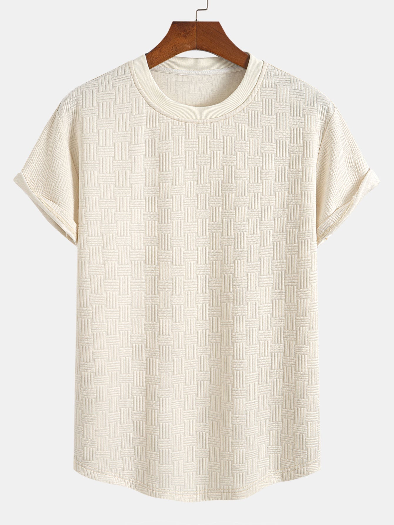 Striped Jacquard T-Shirt with Arc Hem