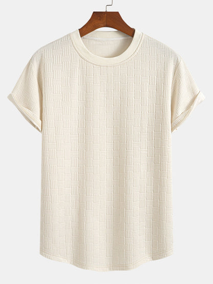 Striped Jacquard T-Shirt with Arc Hem