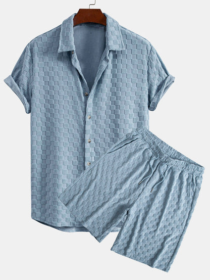Checkerboard Terry Cloth Shirt and Shorts Set