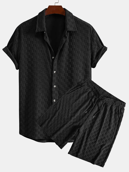Checkerboard Terry Cloth Shirt and Shorts Set