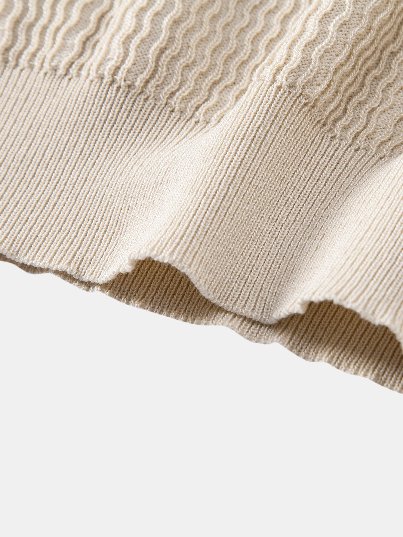 V-Neck Polo Shirt with Wave Jacquard Knit