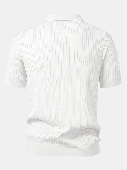 Striped V-Neck Knit Polo