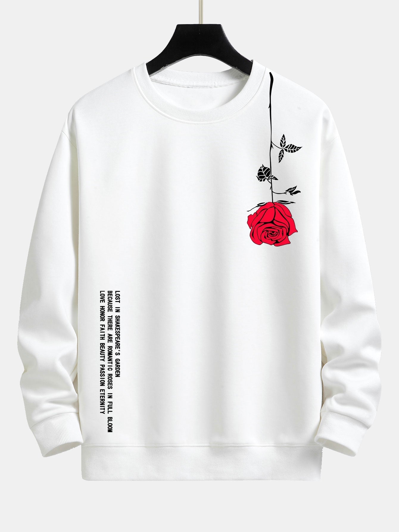 Relaxed Fit Sweatshirt with Slogan and Rose Print