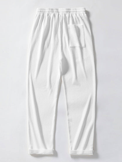 Island-Inspired Sailing Print Button-Up Shirt with Straight Leg Ribbed Pants