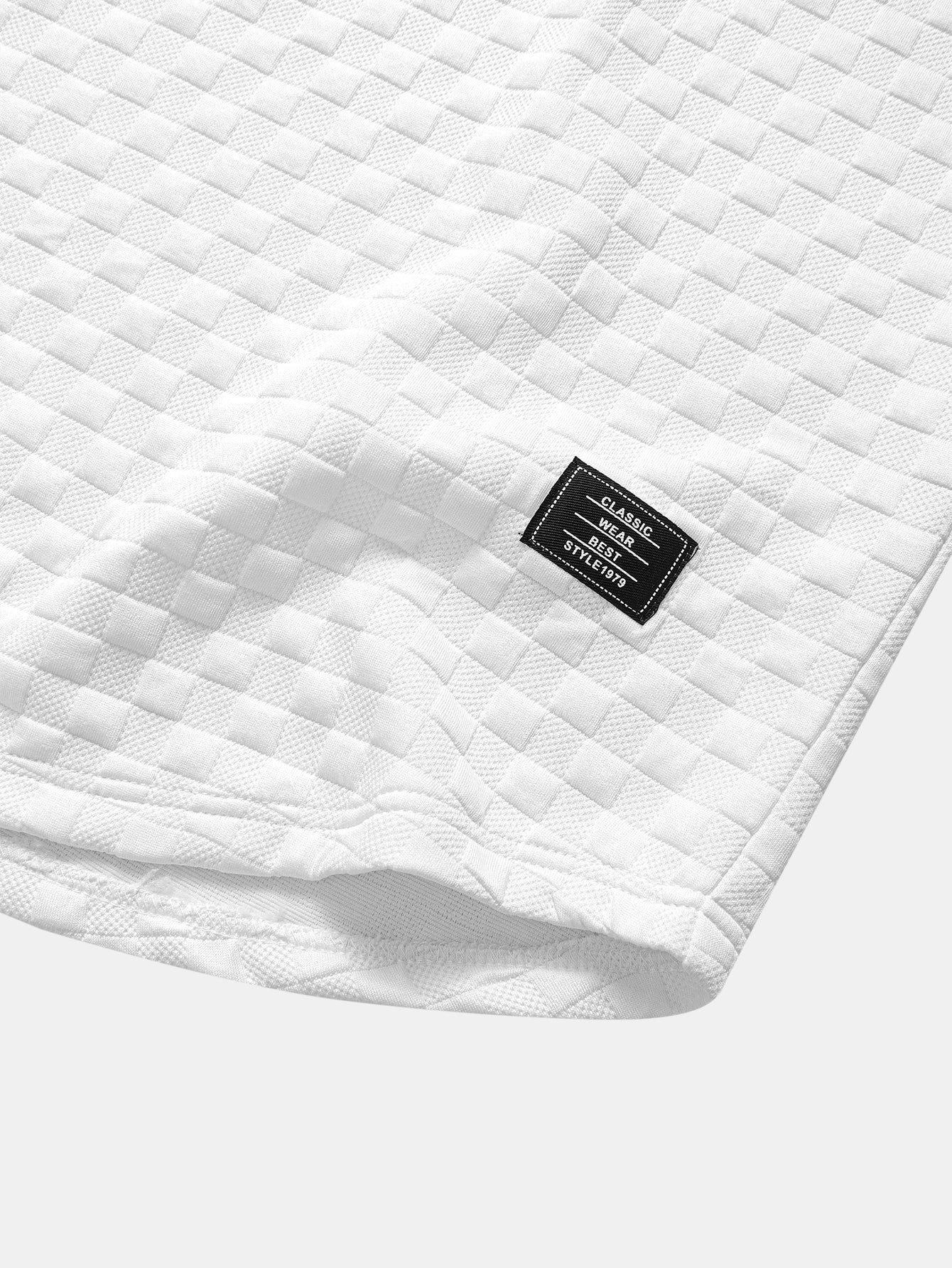 Checkerboard Jacquard T-Shirt with Arc Hem