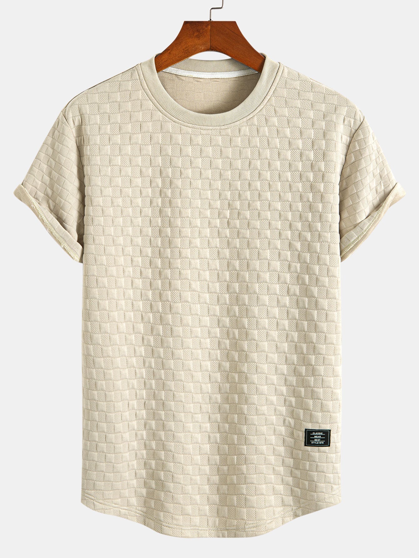 Checkerboard Jacquard T-Shirt with Arc Hem