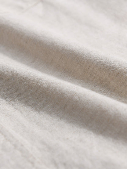 Long Sleeve Stand Collar Shirt in Linen-Cotton Blend with Pocket