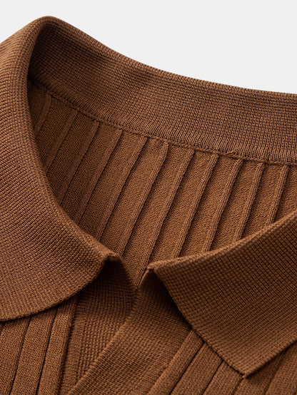 Striped V-Neck Knit Polo