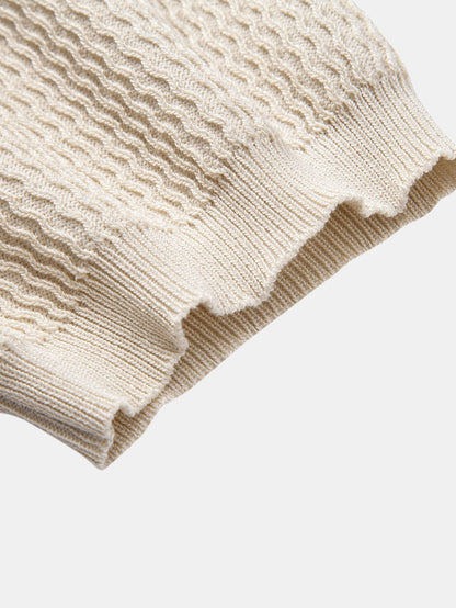 V-Neck Polo Shirt with Wave Jacquard Knit