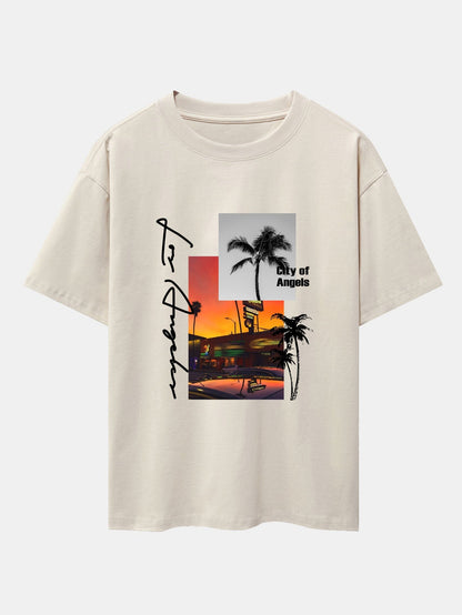 Los Angeles Landscape Graphic Oversized T-Shirt & Swim Shorts Set