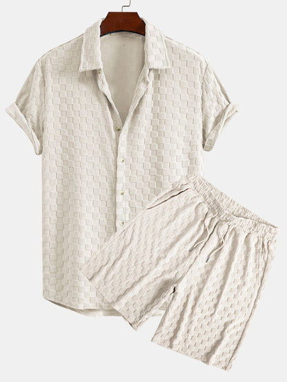 Checkerboard Terry Cloth Shirt and Shorts Set