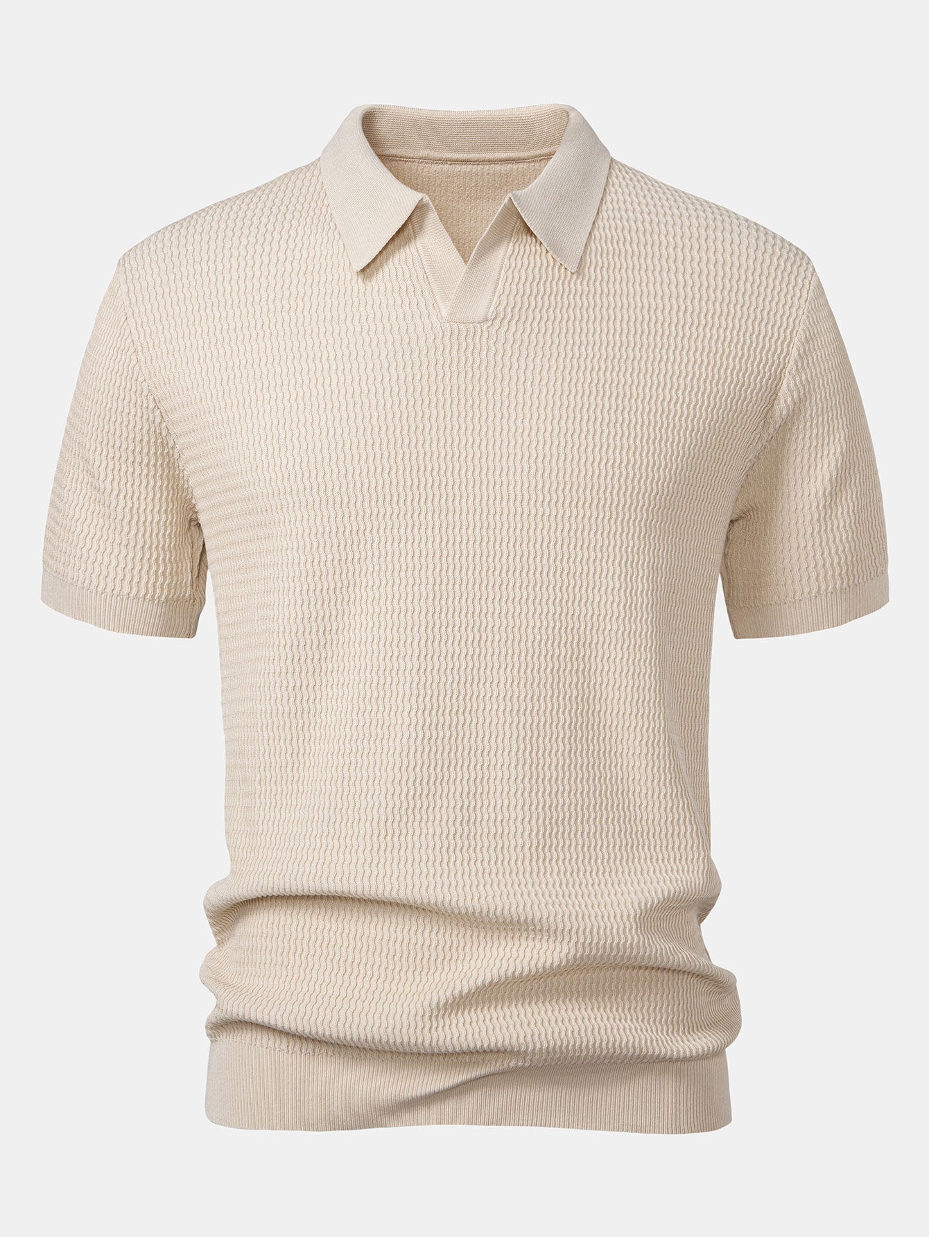 V-Neck Polo Shirt with Wave Jacquard Knit