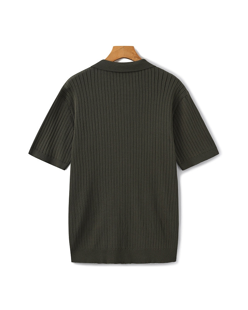 Luxury Ribbed Knit Polo Shirt