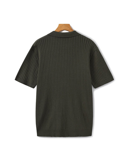 Luxury Ribbed Knit Polo Shirt