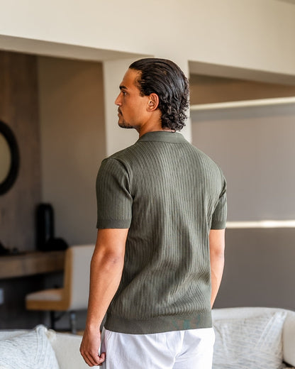 Luxury Ribbed Knit Polo Shirt