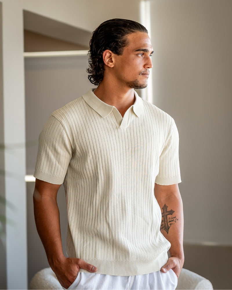 Luxury Ribbed Knit Polo Shirt