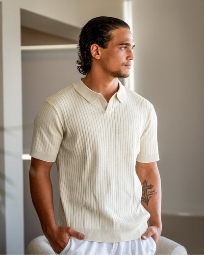Luxury Ribbed Knit Polo Shirt