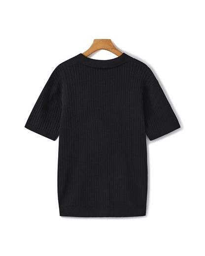 Luxury Ribbed Knit Polo Shirt