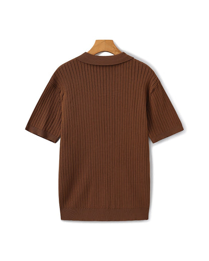 Luxury Ribbed Knit Polo Shirt