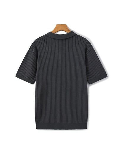 Luxury Ribbed Knit Polo Shirt