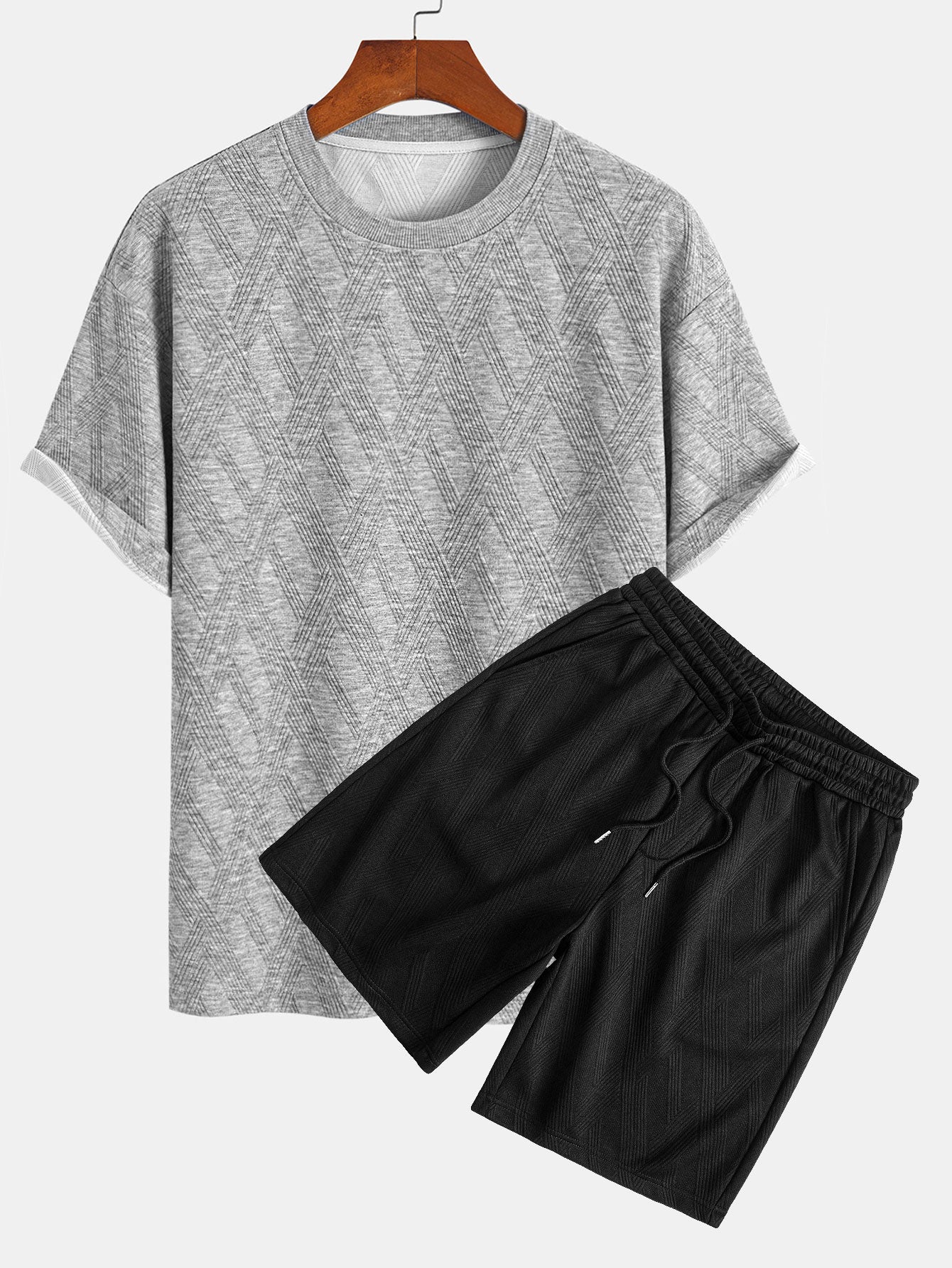 Comfortable Diamond Jacquard T-Shirt and Shorts Set