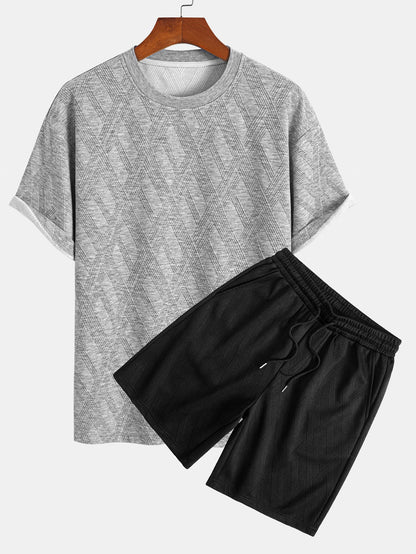 Comfortable Diamond Jacquard T-Shirt and Shorts Set
