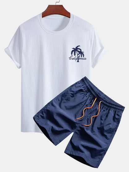 California Palm Tree Graphic Tee & Swim Shorts Set