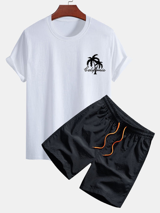 California Palm Tree Graphic Tee & Swim Shorts Set