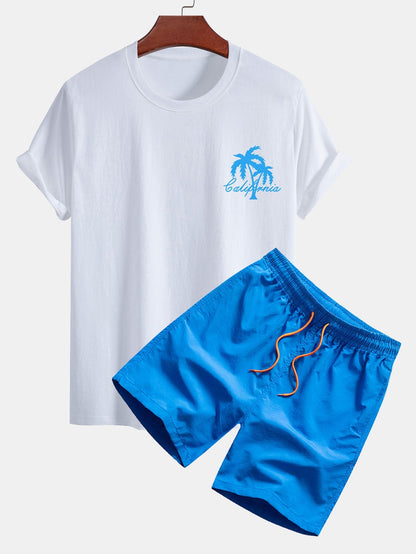California Palm Tree Graphic Tee & Swim Shorts Set
