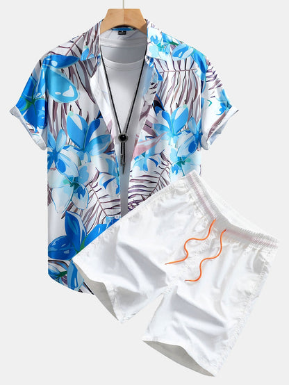 Floral Print Button-Up Shirt and Swim Shorts Set