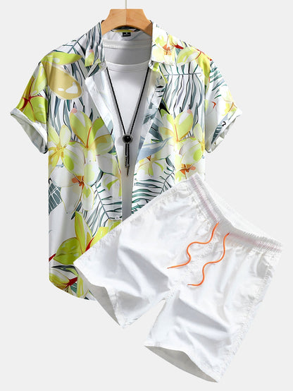 Floral Print Button-Up Shirt and Swim Shorts Set