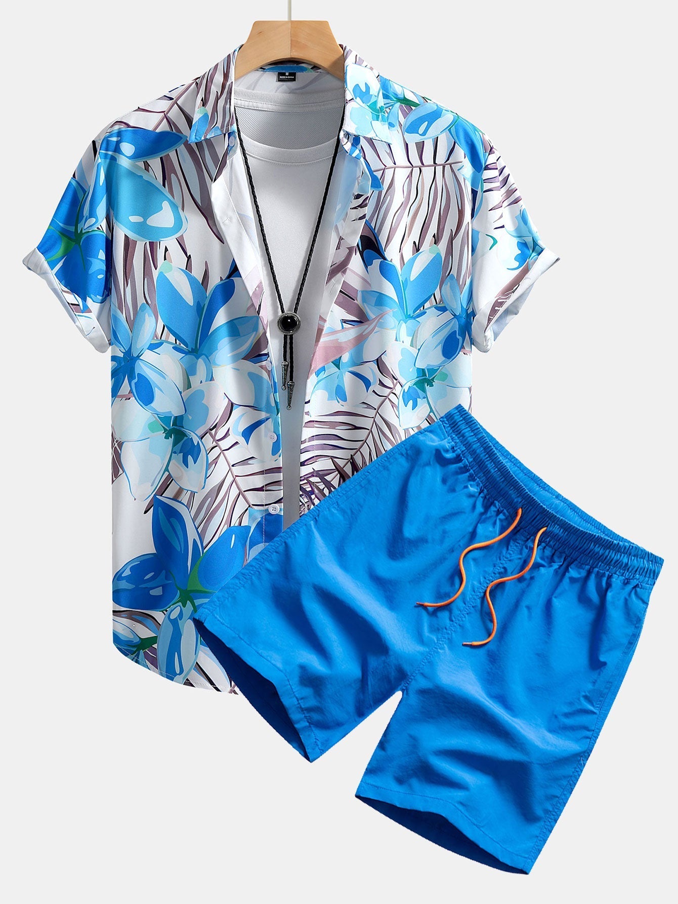 Floral Print Button-Up Shirt and Swim Shorts Set