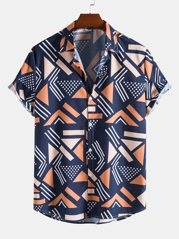 Geometric Pattern Shirt and Swim Shorts Set