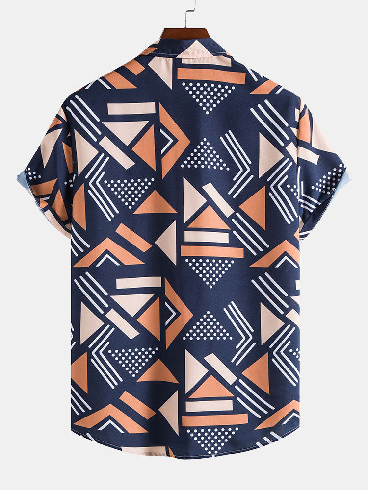 Geometric Pattern Shirt and Swim Shorts Set
