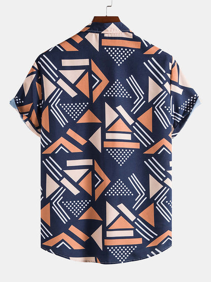 Geometric Pattern Shirt and Swim Shorts Set