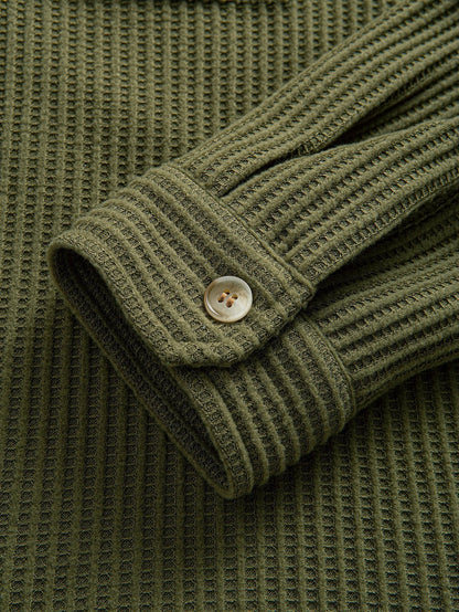 Button-Up Shirt with Double Pocket Waffle Design