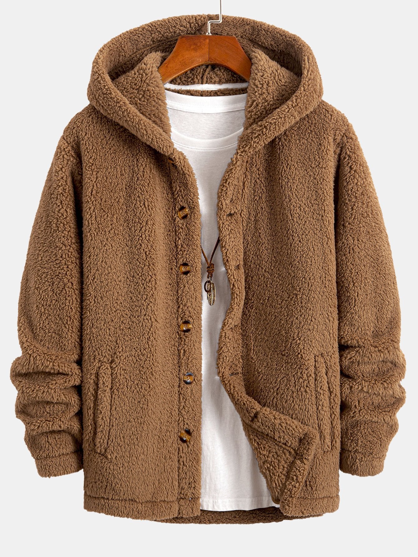 Cozy Teddy Fleece Hooded Button-Up Coat