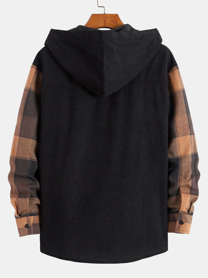 Comfortable Plaid Corduroy Hooded Shirt with Relaxed Fit