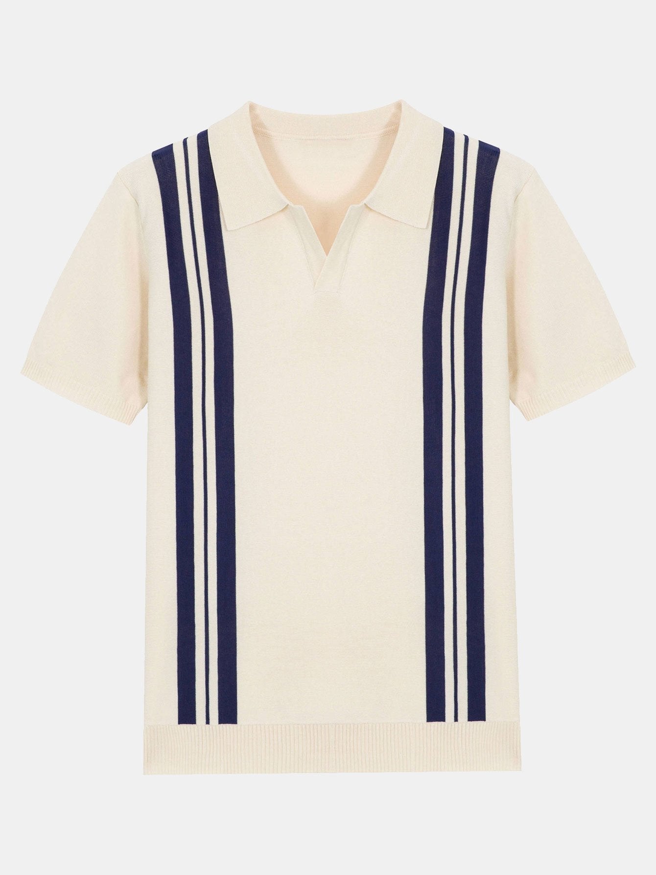 Striped Polo Sweater with Johnny Collar