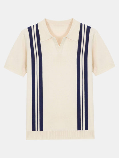 Striped Polo Sweater with Johnny Collar