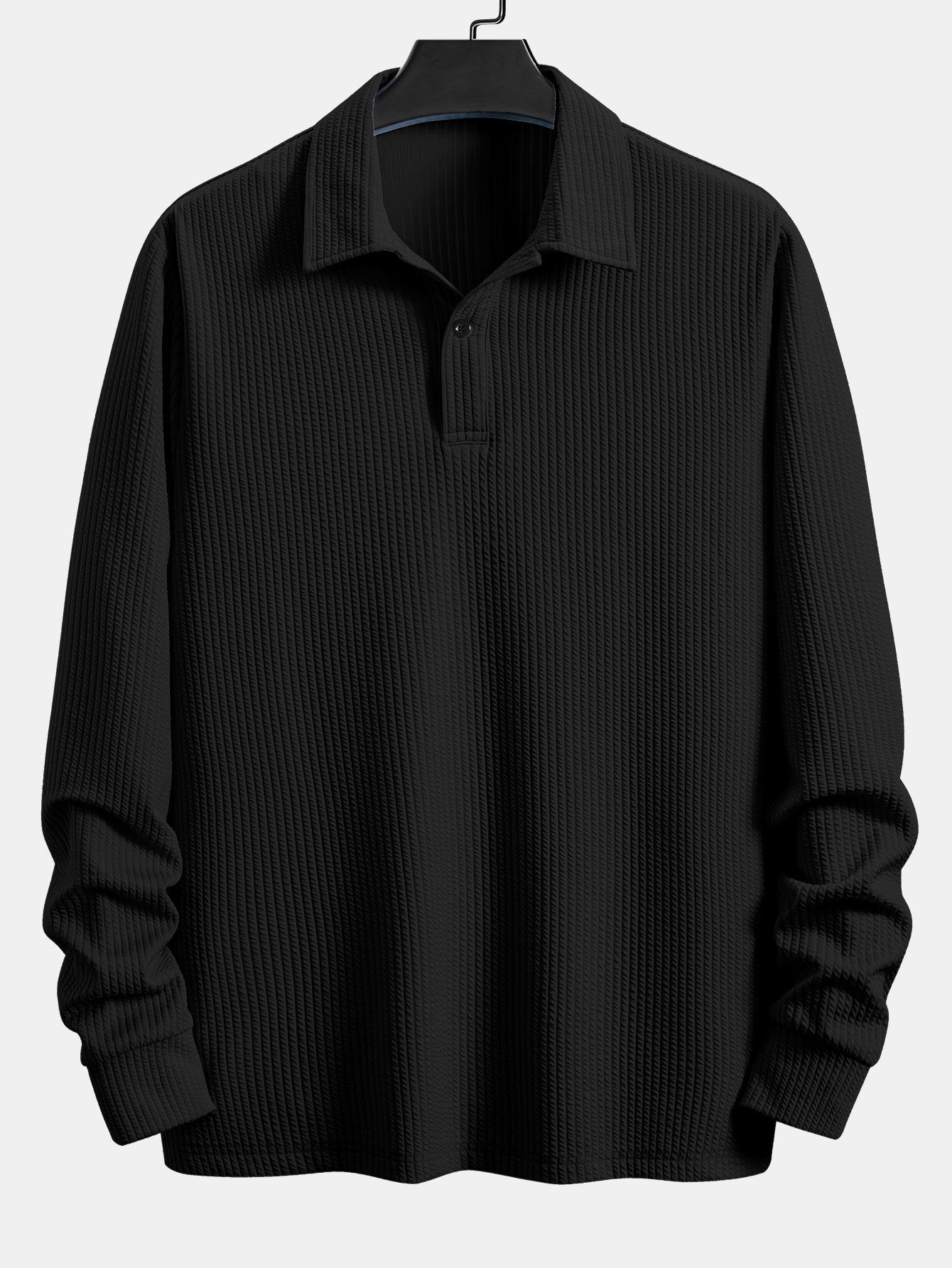 Ribbed Long Sleeve Polo Shirt