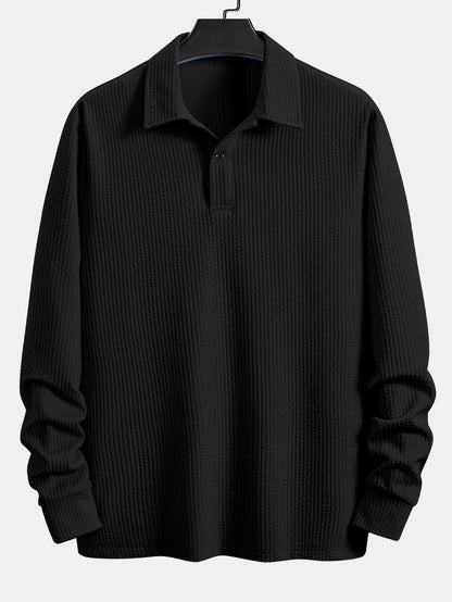 Ribbed Long Sleeve Polo Shirt