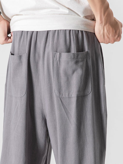 Relaxed Fit Wide Leg Pants in Linen-Cotton Blend