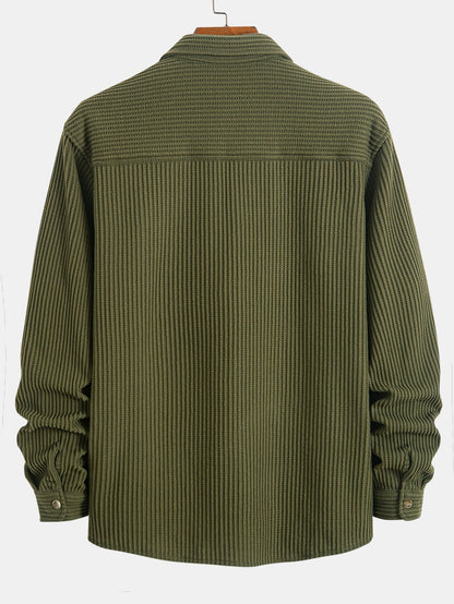 Button-Up Shirt with Double Pocket Waffle Design